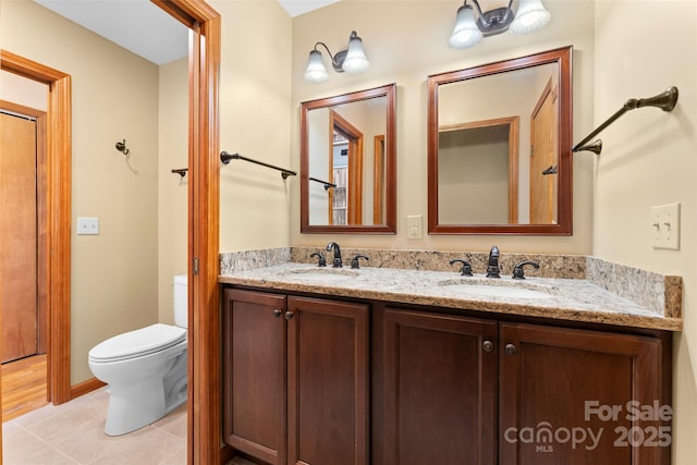 1 Sleepy Hollow Dr, Maggie Valley, NC 28751 - bathroom with toilet, tile patterned floors, double vanity, and a sink