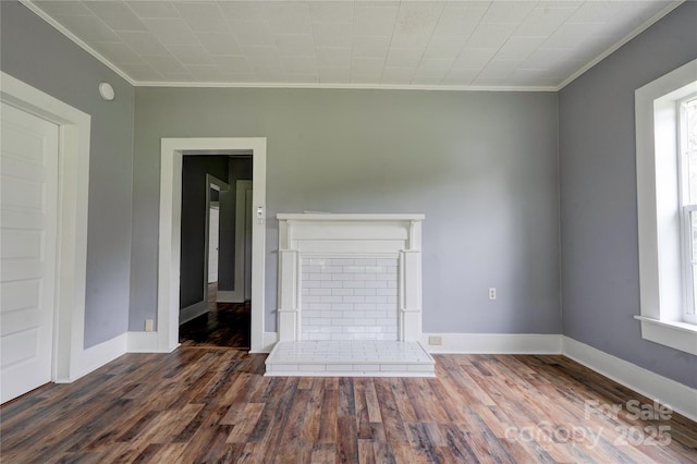 210 Moriah School Rd, Casar, NC 28020 - unfurnished living room with ornamental molding, healthy amount of natural light, dark wood-style floors, and baseboards