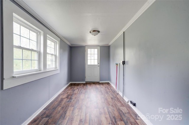 210 Moriah School Rd, Casar, NC 28020 - doorway to outside featuring wood finished floors, crown molding, and baseboards