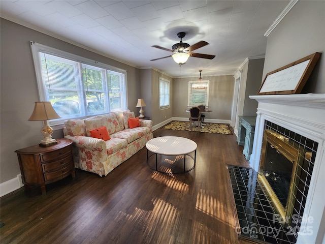 148 Palaside Dr NE, Concord, NC 28025 - living area with crown molding, wood finished floors, ceiling fan, and baseboards