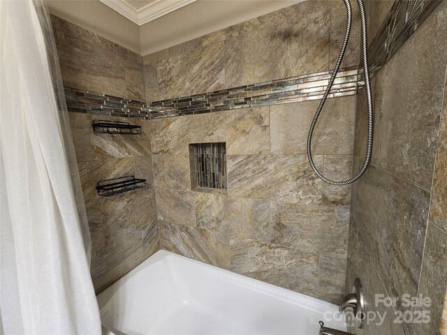 148 Palaside Dr NE, Concord, NC 28025 - full bathroom featuring shower / tub combo and crown molding