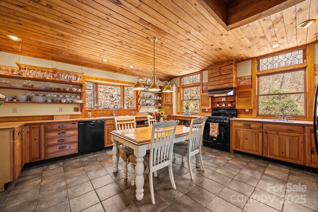 63 Chestnut Forest Rd, Fairview, NC 28730 - dining space with wooden ceiling, a chandelier, and recessed lighting