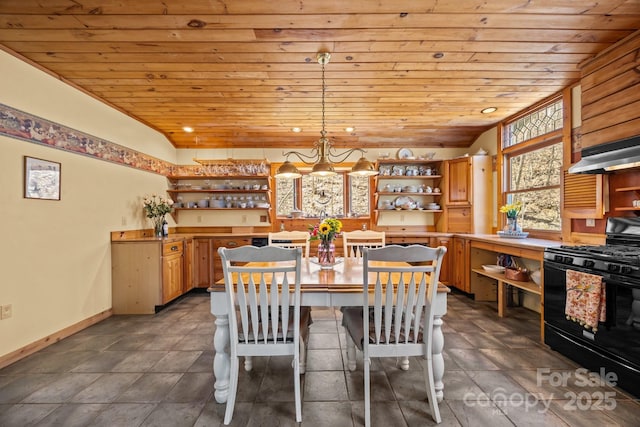 63 Chestnut Forest Rd, Fairview, NC 28730 - dining room featuring baseboards, a notable chandelier, and wooden ceiling