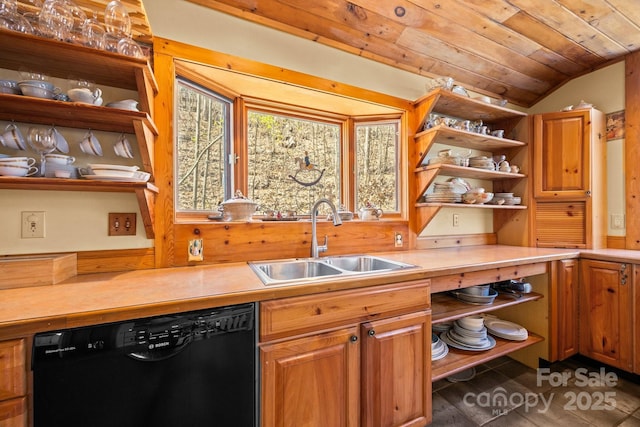 63 Chestnut Forest Rd, Fairview, NC 28730 - kitchen with light countertops, open shelves, a sink, and dishwasher
