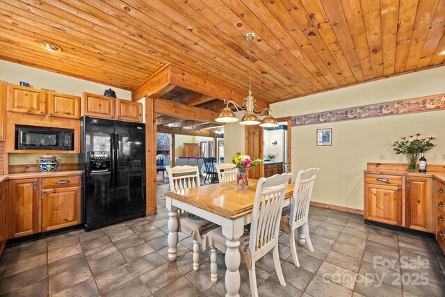 63 Chestnut Forest Rd, Fairview, NC 28730 - dining room featuring baseboards, beam ceiling, and wood ceiling