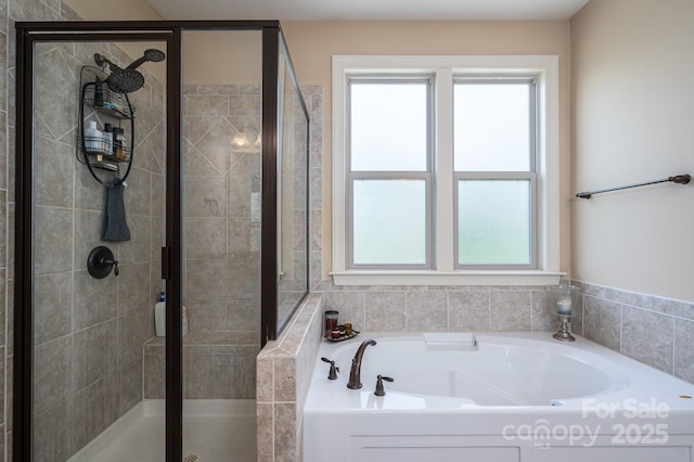 6352 Willow Farm Dr, Denver, NC 28037 - bathroom with a bath, a healthy amount of sunlight, and a stall shower