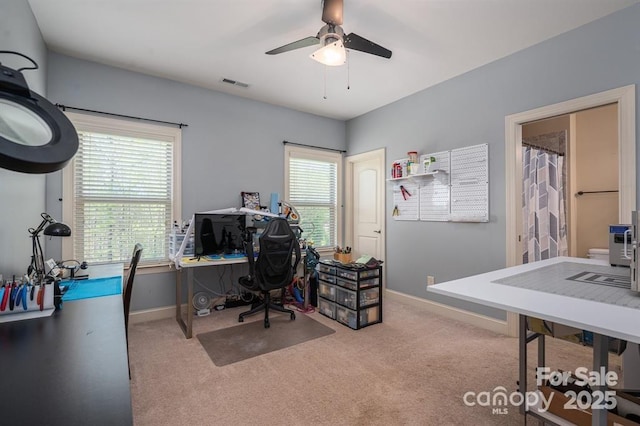 6352 Willow Farm Dr, Denver, NC 28037 - carpeted office space with ceiling fan, visible vents, and baseboards