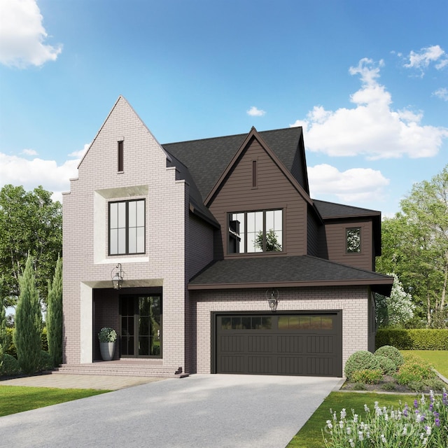 4105 Walker Rd, Charlotte, NC 28211 - view of front of house with concrete driveway, roof with shingles, brick siding, and an attached garage