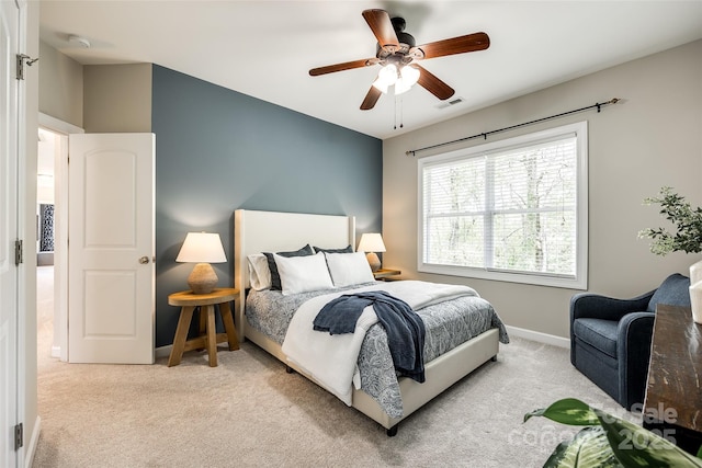 405 Five Leaf Ln, Waxhaw, NC 28173 - bedroom with visible vents, baseboards, a ceiling fan, and carpet floors