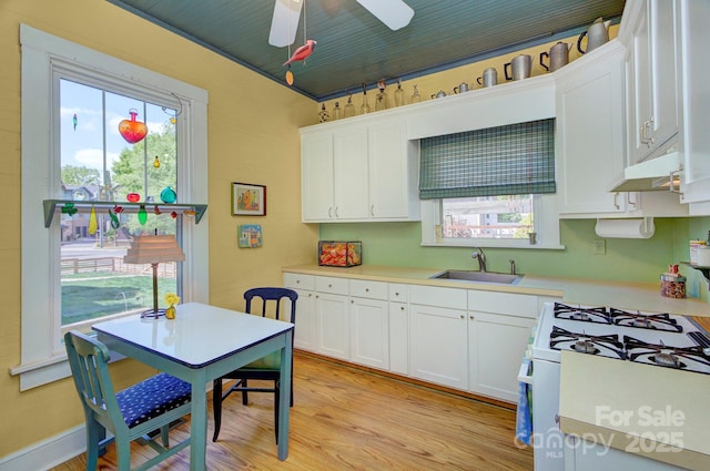 1000 E 35th St, Charlotte, NC 28205 - kitchen featuring a wealth of natural light, a sink, white range with gas cooktop, light countertops, and under cabinet range hood