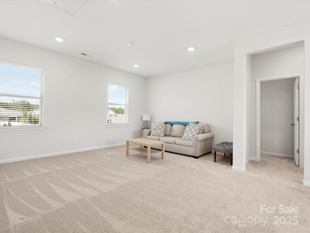 5532 Muckross Ln, Fort Mill, SC 29707 - living area with baseboards, recessed lighting, light carpet, and a healthy amount of sunlight