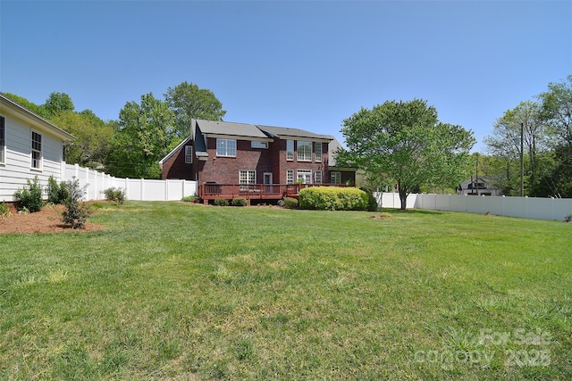 view of yard featuring a fenced backyard and a deck
