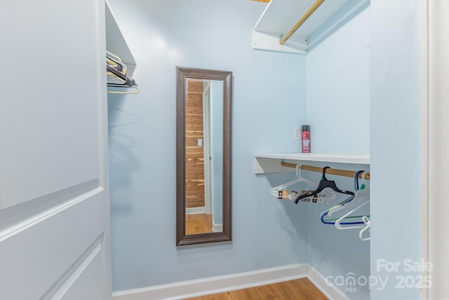 walk in closet featuring wood finished floors