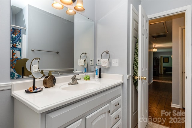 4813 Carving Tree Dr, Mint Hill, NC 28227 - bathroom with vanity, wood finished floors, and visible vents