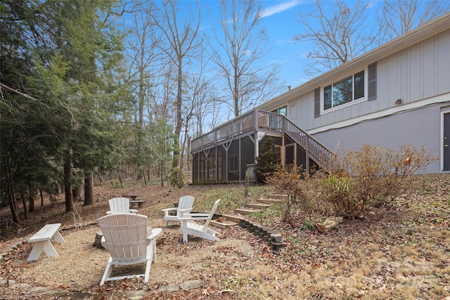 34 Turnberry Dr, Arden, NC 28704 - view of yard with an outdoor fire pit, a deck, and stairs