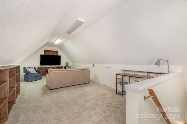 127 Fantasy Ln, Mooresville, NC 28117 - additional living space with carpet flooring, lofted ceiling, a textured ceiling, and baseboards