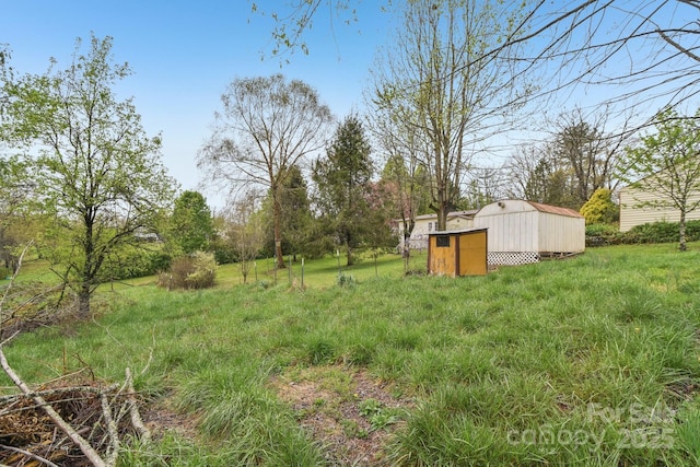 view of yard with a shed and an outbuilding