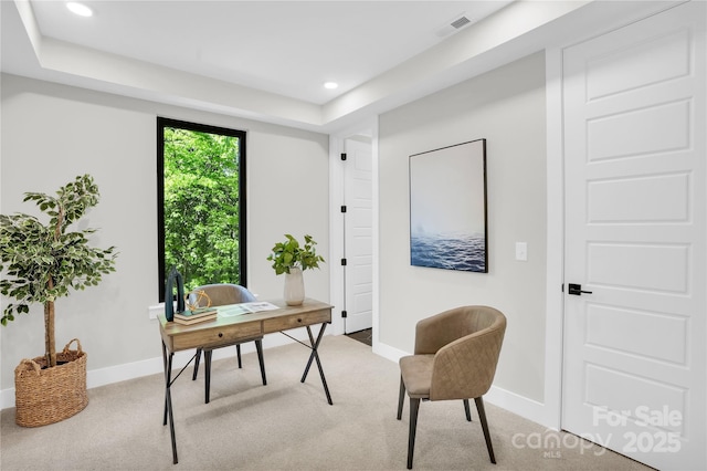 3449 Byrnes St, Charlotte, NC 28205 - home office featuring light carpet, baseboards, and recessed lighting