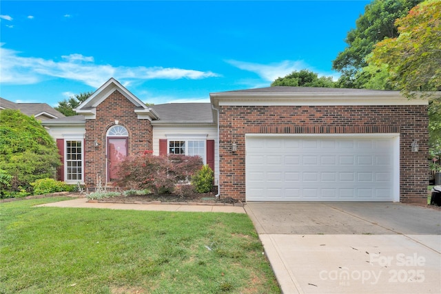 4155 Guilford Ct NW, Concord, NC 28027 - view of front facade featuring concrete driveway, brick siding, a front lawn, and an attached garage