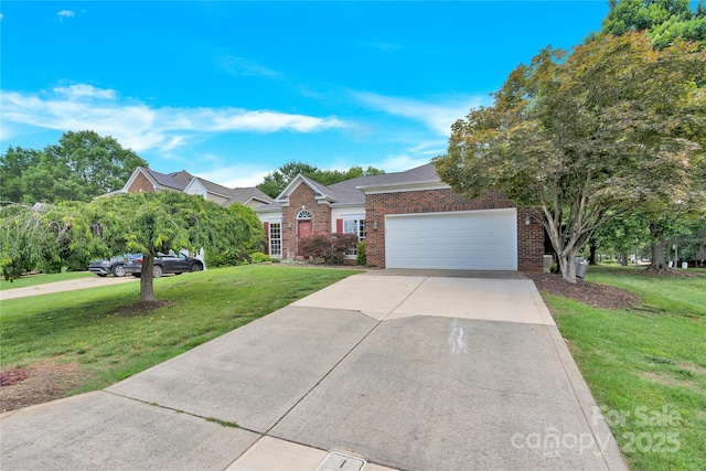 4155 Guilford Ct NW, Concord, NC 28027 - view of front of home with brick siding, a front yard, concrete driveway, and a garage