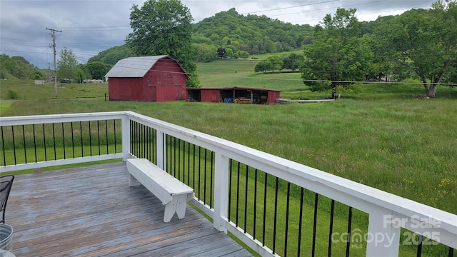 18 Misty Meadows Rd, Burnsville, NC 28714 - wooden terrace with a lawn and an outdoor structure