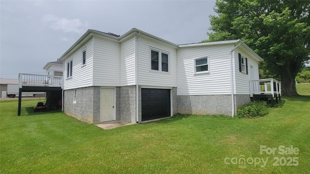 18 Misty Meadows Rd, Burnsville, NC 28714 - view of home's exterior with an attached garage, a yard, and a wooden deck