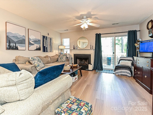 9305 Four Mile Creek Rd, Charlotte, NC 28277 - living area with plenty of natural light, light wood-style floors, visible vents, and ceiling fan