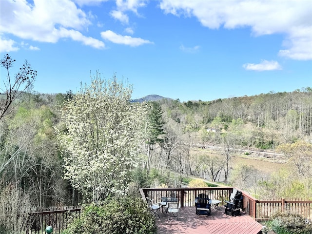 mountain view with a wooded view