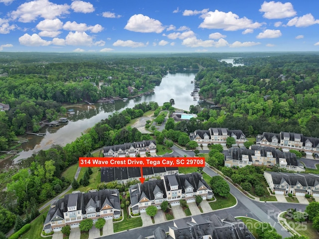 314 Wave Crest Dr, Tega Cay, SC 29708 - birds eye view of property with a view of trees, a residential view, and a water view