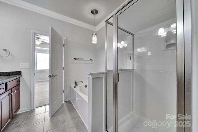 314 Wave Crest Dr, Tega Cay, SC 29708 - full bathroom with a shower stall, crown molding, and vanity