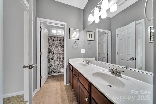 314 Wave Crest Dr, Tega Cay, SC 29708 - full bath featuring double vanity, visible vents, baseboards, and a sink