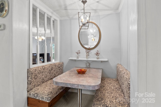 335 Ridgewood Dr, Mount Ulla, NC 28125 - bathroom featuring a chandelier, a textured ceiling, and crown molding