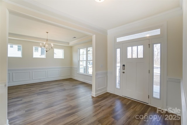 TBD Boomer Ct Unit 3, Statesville, NC 28677 - entrance foyer featuring a chandelier, wainscoting, a decorative wall, and dark wood-style floors