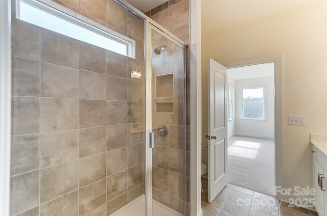 TBD Boomer Ct Unit 3, Statesville, NC 28677 - full bathroom with a shower stall, vanity, tile patterned flooring, toilet, and baseboards