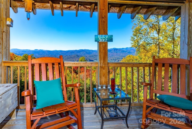 deck featuring a mountain view