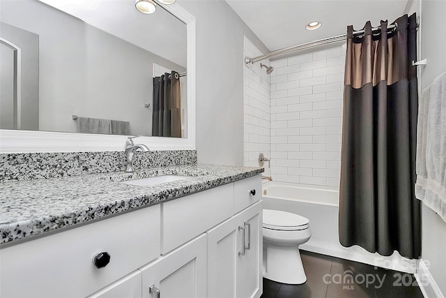 3915 Chevlot Hills Rd, Sherrills Ford, NC 28673 - bathroom featuring recessed lighting, vanity, tile patterned flooring, toilet, and shower / bath combo