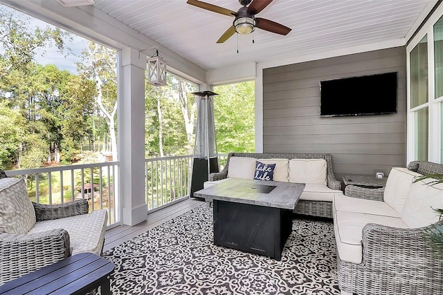 3915 Chevlot Hills Rd, Sherrills Ford, NC 28673 - sunroom with ceiling fan and an outdoor hangout area