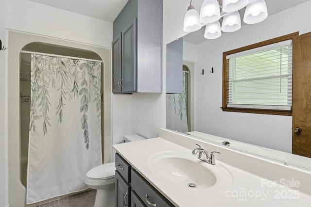 119 Legacy Ln, Harmony, NC 28634 - bathroom with vanity, a chandelier, and tile patterned floors