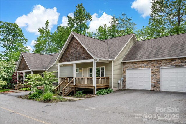 3 Teresa Way, Black Mountain, NC 28711 - view of front of property with a garage, a porch, asphalt driveway, and a shingled roof