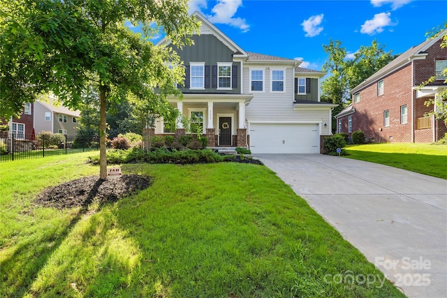 17413 Caddy Ct, Charlotte, NC 28278 - craftsman inspired home with board and batten siding, an attached garage, concrete driveway, and brick siding