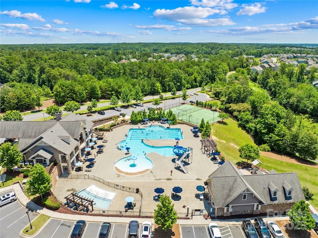 17413 Caddy Ct, Charlotte, NC 28278 - bird's eye view of a pool area and a forest