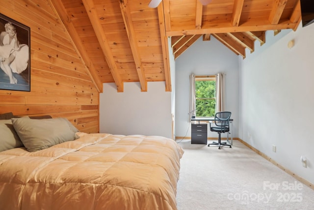 10583 Earnhardt Lake Rd, Davidson, NC 28036 - carpeted bedroom featuring wooden ceiling, an office area, and baseboards