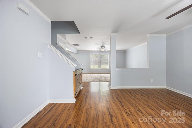 4219 Shasta Cir, Clover, SC 29710 - empty room featuring ceiling fan, baseboards, wood finished floors, and crown molding