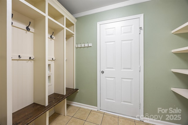 4219 Shasta Cir, Clover, SC 29710 - mudroom with crown molding, light tile patterned floors, and baseboards