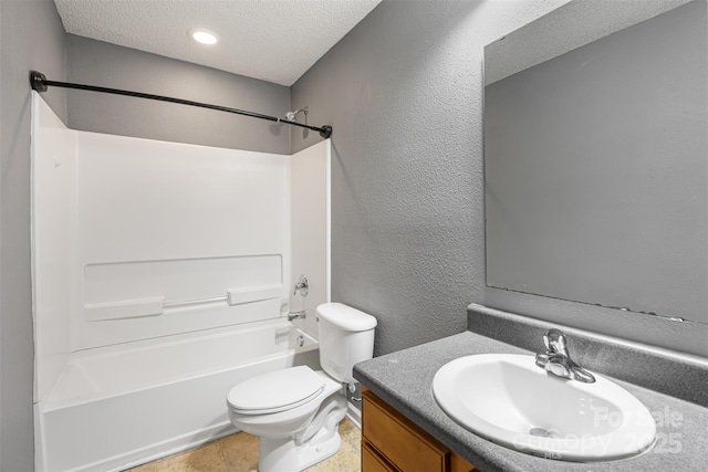 4219 Shasta Cir, Clover, SC 29710 - full bath featuring a textured wall, a textured ceiling, shower / tub combination, toilet, and vanity
