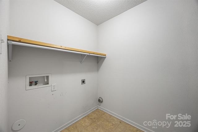 4219 Shasta Cir, Clover, SC 29710 - laundry room featuring washer hookup, hookup for an electric dryer, baseboards, a textured ceiling, and light floors