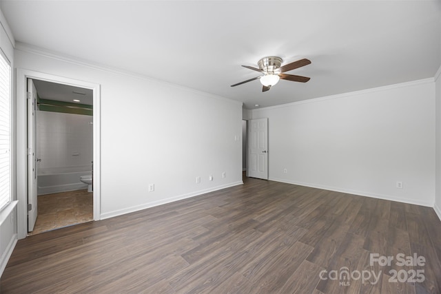 4219 Shasta Cir, Clover, SC 29710 - unfurnished bedroom with dark wood-style floors, crown molding, baseboards, and ensuite bathroom