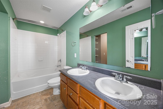 4219 Shasta Cir, Clover, SC 29710 - full bath featuring toilet, shower / washtub combination, double vanity, and a textured ceiling