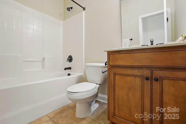 404 Brookridge Dr, Mount Holly, NC 28120 - bathroom with tile patterned floors, toilet, shower / bath combination, vanity, and baseboards