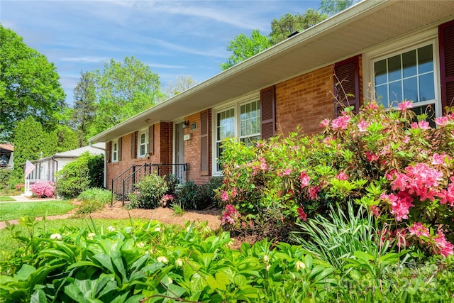 doorway to property featuring brick siding